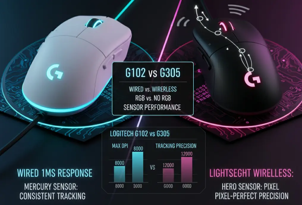 Performance of Logitech G102 and G305