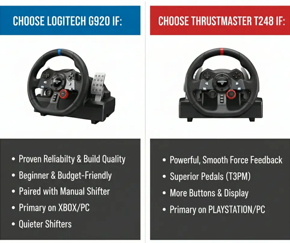 Logitech G920 and Thrustmaster T248