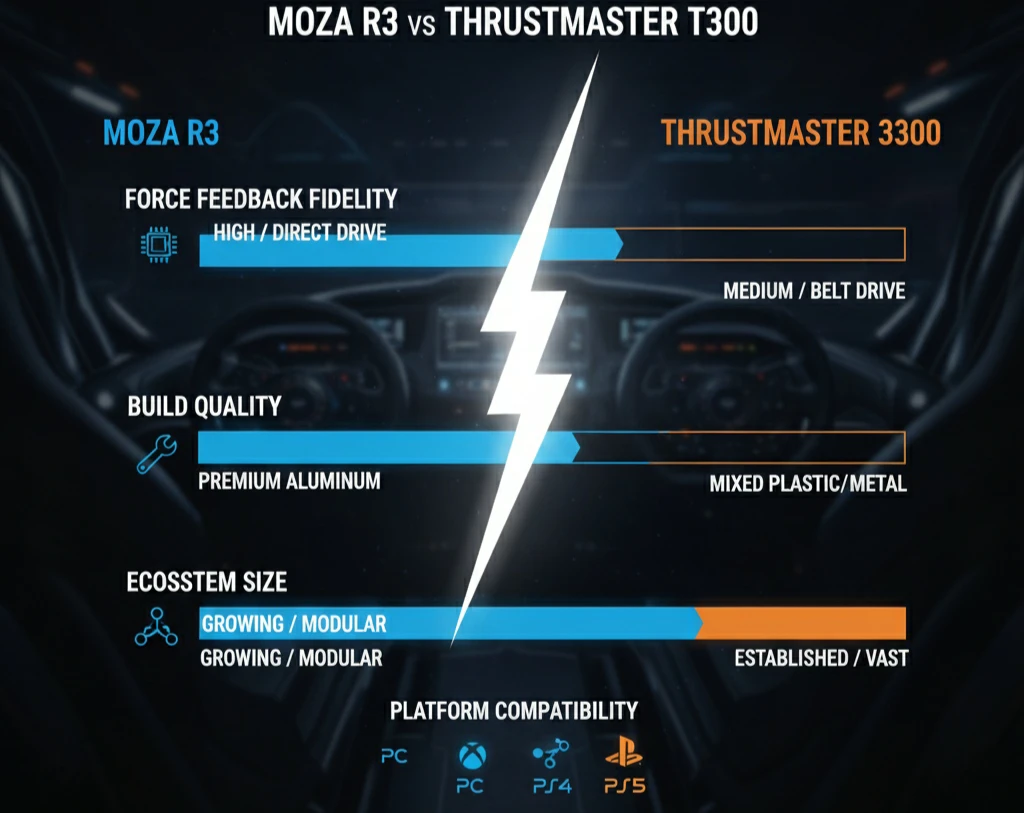 Moza R3 and Thrustmaster T300