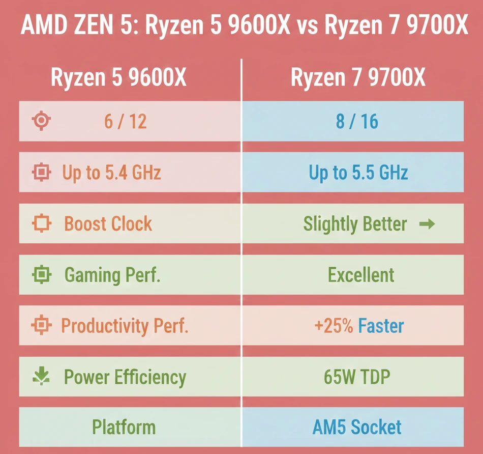 Ryzen 5 9600X vs 7 9700X